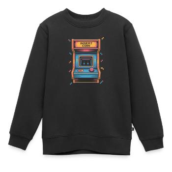 Insérer une pièce de monnaie dans une salle de jeux d'arcade rétro Pixel - Sweat Premium enfant bio - noir - Devant - AI Model Kid Female (0cm)