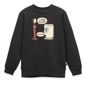 Brosse à dents drôle et papier toilette dessin animé - Sweat Premium enfant bio - noir - Devant - AI Model Kid Female (0cm)