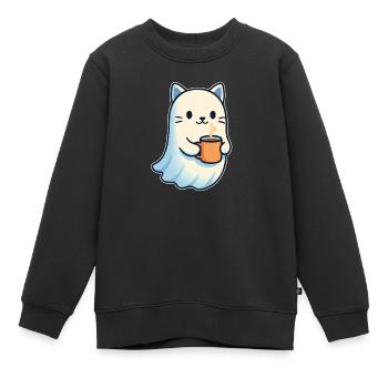 Kaffeegeist Katze mit Becher - Kinder Premium Organic Sweatshirt - Schwarz - Vorne - AI Model Kid Female (0cm)