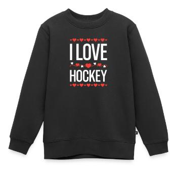 I Love Hockey Aufdruck - Kinder Premium Organic Sweatshirt - Schwarz - Vorne - AI Model Kid Female (0cm)