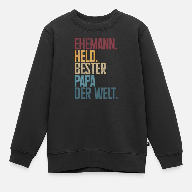 Ehemann Held Bester Papa Der Welt Retro - Kinder Premium Organic Sweatshirt - Schwarz