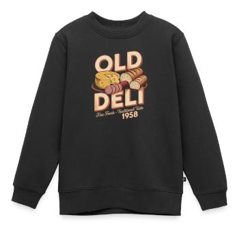 Publicité d’épicerie fine vintage - Sweat Premium enfant bio - noir - Devant - AI Model Kid Female (0cm)