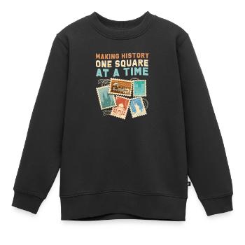 Timbres Philatéliste Collection de Timbres - Sweat Premium enfant bio - noir - Devant - AI Model Kid Female (0cm)