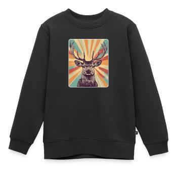 Rentier Hirsch Geweih Reindeer Vintage - Kinder Premium Organic Sweatshirt - Schwarz - Vorne - AI Model Kid Female (0cm)