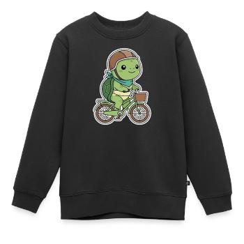 Grüne Schildkröte auf Fahrrad - Kinder Premium Organic Sweatshirt - Schwarz - Vorne - AI Model Kid Female (0cm)