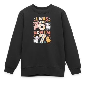 Anniversaire 7 ans : Imprimé animal - Sweat Premium enfant bio - noir - Devant - AI Model Kid Female (0cm)