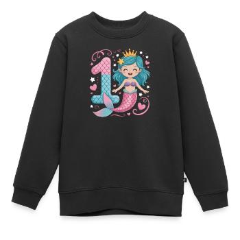 Sirène 1er anniversaire 1 année - Sweat Premium enfant bio - noir - Devant - AI Model Kid Female (0cm)