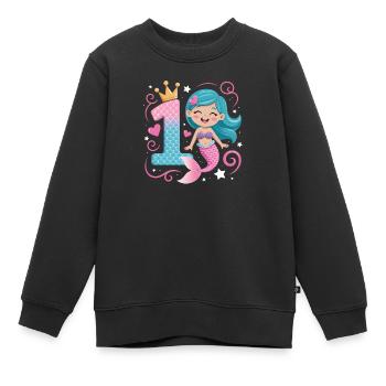 Sirène 1er anniversaire 1 année - Sweat Premium enfant bio - noir - Devant - AI Model Kid Female (0cm)