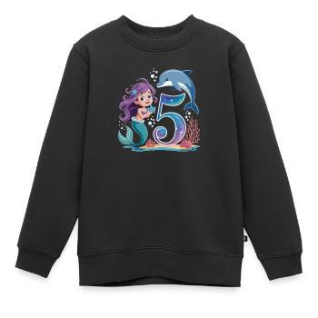 5e anniversaire de la Sirène 5 ans - Sweat Premium enfant bio - noir - Devant - AI Model Kid Female (0cm)