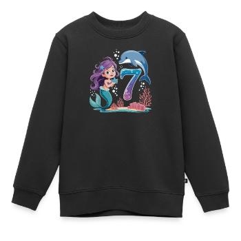 Meerjungfrau 7. Geburtstag 7 Jahre - Kinder Premium Organic Sweatshirt - Schwarz - Vorne - AI Model Kid Female (0cm)