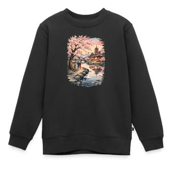 Fleurs traditionnelles de cerisier japonais - Sweat Premium enfant bio - noir - Devant - AI Model Kid Female (0cm)