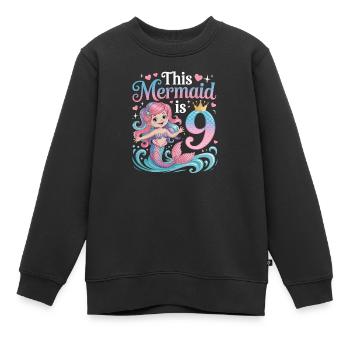 Sirène 9e anniversaire 9 ans - Sweat Premium enfant bio - noir - Devant - AI Model Kid Female (0cm)