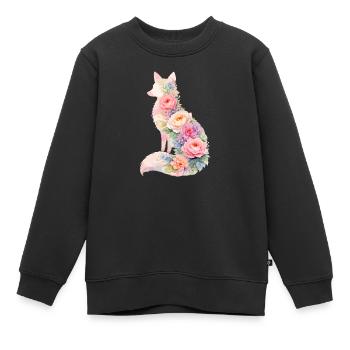 Fuchs Pastell Blumen Silhouette - Kinder Premium Organic Sweatshirt - Schwarz - Vorne - AI Model Kid Female (0cm)