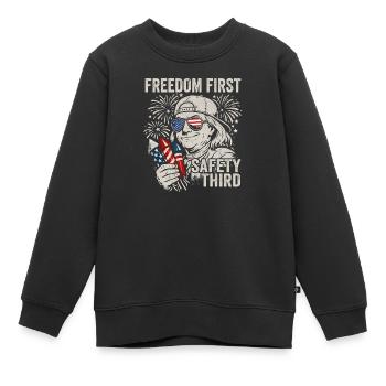 Freiheit zuerst, Sicherheit an dritter Stelle, Fra - Kinder Premium Organic Sweatshirt - Schwarz - Vorne - AI Model Kid Female (0cm)