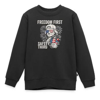 Freedom first, security in third place. Jef - Kids Premium Organic Sweatshirt - black - Front - AI Model Kid Female (0cm)