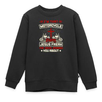 Christian Biker Jesus Freak Motorcycle Design - Kinder Premium Organic Sweatshirt - Schwarz - Vorne - AI Model Kid Female (0cm)