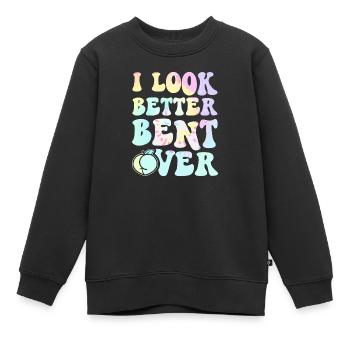 Ich sehe besser aus, wenn ich über das Abschlag gebeugt bin. - Kinder Premium Organic Sweatshirt - Schwarz - Vorne - AI Model Kid Female (0cm)