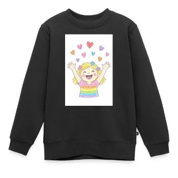 La fille joyeuse saupoudre des cœurs - Sweat Premium enfant bio - noir - Devant - AI Model Kid Female (0cm)
