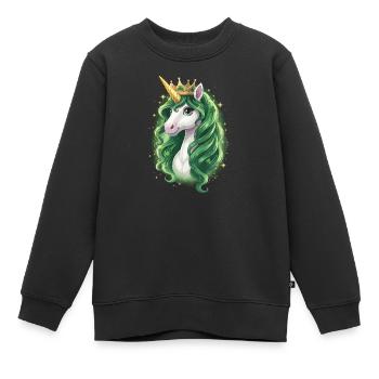 Licorne à crinière émeraude - Sweat Premium enfant bio - noir - Devant - AI Model Kid Female (0cm)