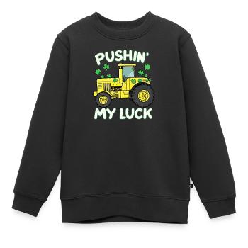 Pushin' My Luck Traktor St Patricks Day - Kinder Premium Organic Sweatshirt - Schwarz - Vorne - AI Model Kid Female (0cm)