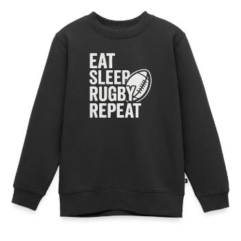 Eat Sleep Rugby Repeat - Kinder Premium Organic Sweatshirt - Schwarz - Vorne - AI Model Kid Female (0cm)
