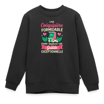 Coéquipière Formidable Guilde Gaming Pixel - Sweat Premium enfant bio - noir - Devant - AI Model Kid Female (0cm)