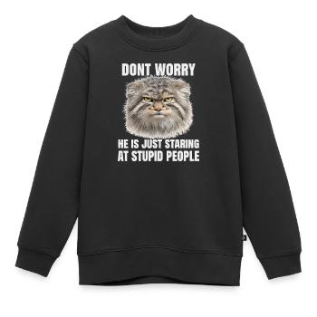 Manul Cat Pallas Cat Humour introverti - Sweat Premium enfant bio - noir - Devant - AI Model Kid Female (0cm)