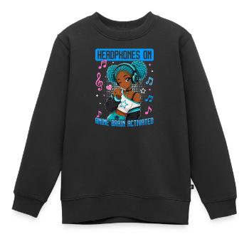 Anime and Music Chibi Black Girl - Kinder Premium Organic Sweatshirt - Schwarz - Vorne - AI Model Kid Female (0cm)