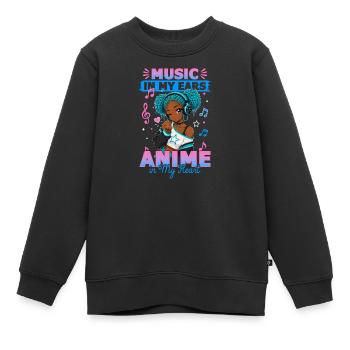 Anime and Music Chibi Black Girl - Kinder Premium Organic Sweatshirt - Schwarz - Vorne - AI Model Kid Female (0cm)