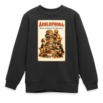 Abibliophobia: Wenn Hunde & Bücherstapel siegen - Kinder Premium Organic Sweatshirt - Schwarz - Vorne - AI Model Kid Female (0cm)
