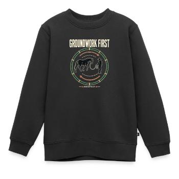 Diagramme de l’enclos du premier tour du travail de préparation de l’entraîneur cheval - Sweat Premium enfant bio - noir - Devant - AI Model Kid Female (0cm)