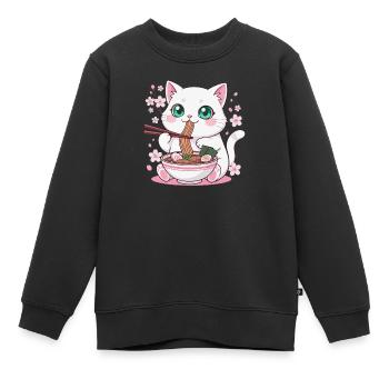 Kätzchen Katze Ramen Nudeln - Kinder Premium Organic Sweatshirt - Schwarz - Vorne - AI Model Kid Female (0cm)