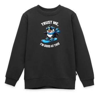 Penguin sur le discours des sports d’hiver sur le snowboard - Sweat Premium enfant bio - noir - Devant - AI Model Kid Female (0cm)
