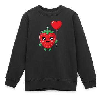 Kuschelige Erdbeere mit Herzballon - Kinder Premium Organic Sweatshirt - Schwarz - Vorne - AI Model Kid Female (0cm)