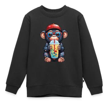 Little monkey chimpanzee with lemonade - Kids Premium Organic Sweatshirt - black - Front - AI Model Kid Female (0cm)