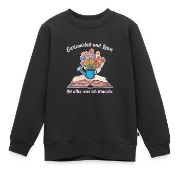 Gartenarbeit und Lesen - Die perfekte Kombination - Kinder Premium Organic Sweatshirt - Schwarz - Vorne - AI Model Kid Female (0cm)