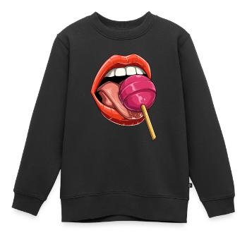 Kussmund Lutscher Lollipop Süßigkeiten - Kinder Premium Organic Sweatshirt - Schwarz - Vorne - AI Model Kid Female (0cm)