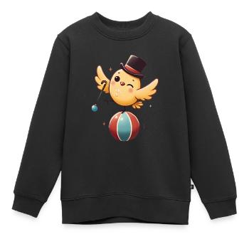 Skurriler Vogel, der auf einem Ball balanciert - Kinder Premium Organic Sweatshirt - Schwarz - Vorne - AI Model Kid Female (0cm)