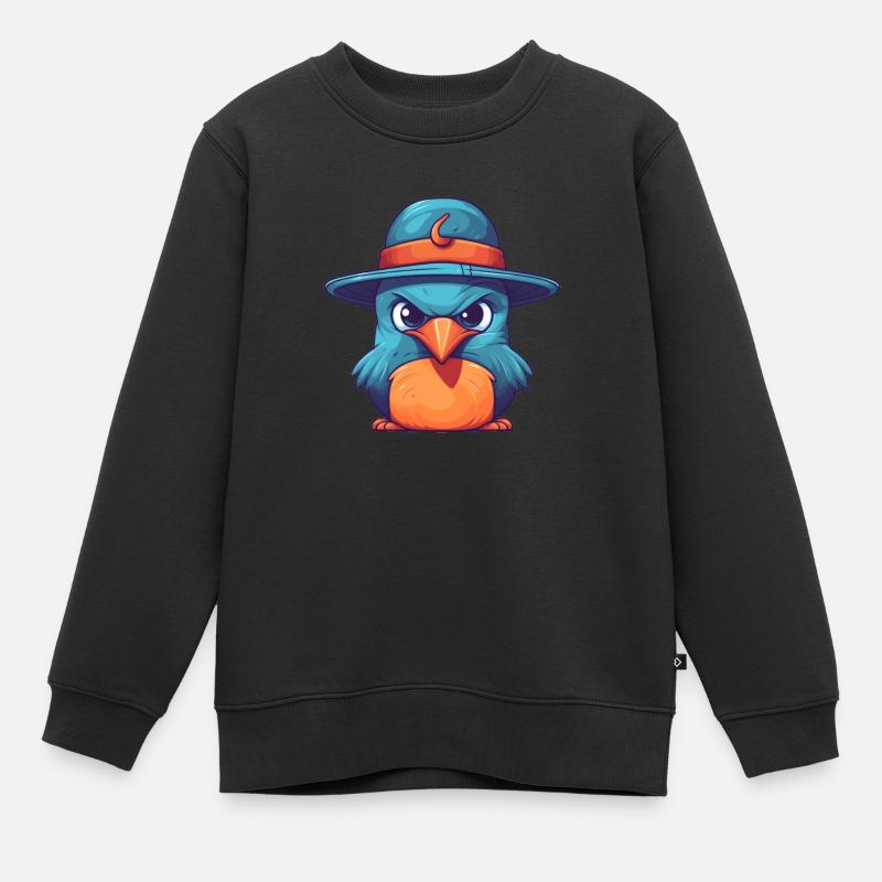 vogel mit hut - Kinder Premium Organic Sweatshirt - Schwarz