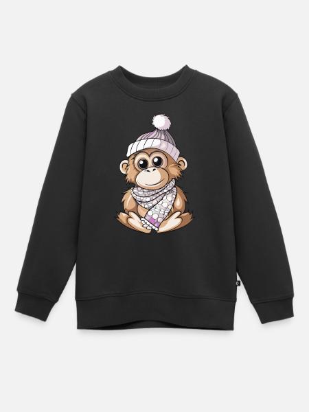 Cute orangutan with scarf and bobble hat. - Kids Premium Organic Sweatshirt - black