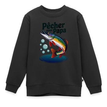 Pêcher avec papa, c'est le top. Brochet bondissant - Sweat Premium enfant bio - noir - Devant - AI Model Kid Female (0cm)