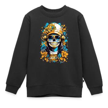 Goldene Zucker Schädel - Kinder Premium Organic Sweatshirt - Schwarz - Vorne - AI Model Kid Female (0cm)
