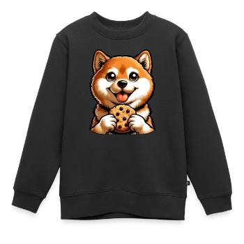 Süßer Shiba Inu Hund mit Keks Nachtisch - Kinder Premium Organic Sweatshirt - Schwarz - Vorne - AI Model Kid Female (0cm)