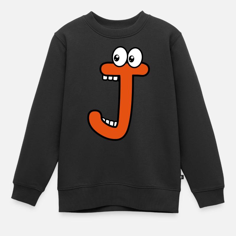 J - Buchstabe J mit Augen 👀 - Kinder Premium Organic Sweatshirt - Schwarz