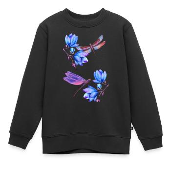 Libellen fliegen zwischen blauen Blumen - Kinder Premium Organic Sweatshirt - Schwarz - Vorne - AI Model Kid Female (0cm)