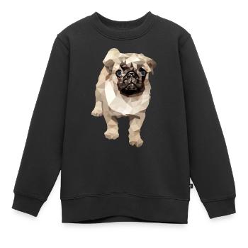 Chien polygone carlin - Sweat Premium enfant bio - noir - Devant - AI Model Kid Female (0cm)