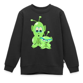 Deux petits aliens drôles - des martiens cool - Sweat Premium enfant bio - noir - Devant - AI Model Kid Female (0cm)