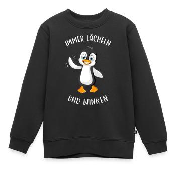 Pinguin Lächeln und winken Spruch Geschenk Idee - Kinder Premium Organic Sweatshirt - Schwarz - Vorne - AI Model Kid Female (0cm)