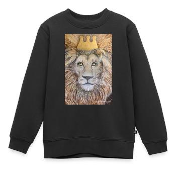 König. Löwe mit goldener Krone. - Kinder Premium Organic Sweatshirt - Schwarz - Vorne - AI Model Kid Female (0cm)