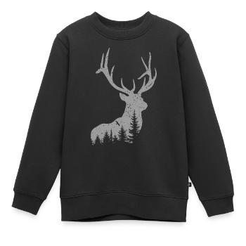 Cerf - Sweat Premium enfant bio - noir - Devant - AI Model Kid Female (0cm)